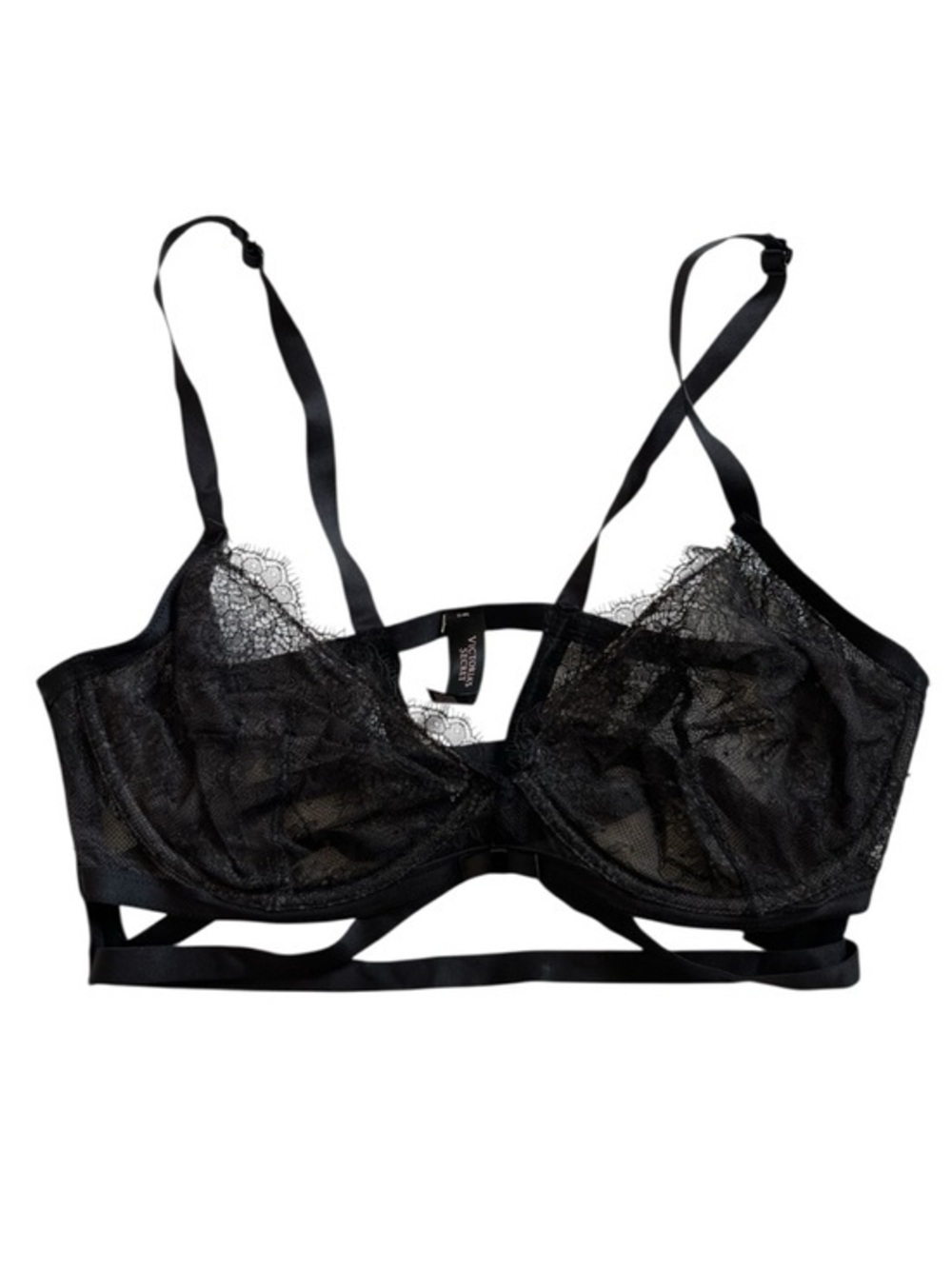 Victoria's Secret Black Lace Underwire Bra with Strappy Band lingerie